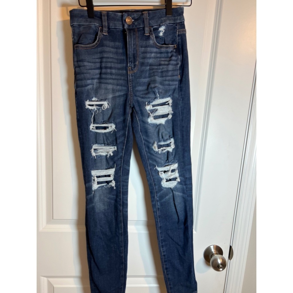 American Eagle Womens Jeans Distressed Next Level Stretch Dark Blue 0 Short